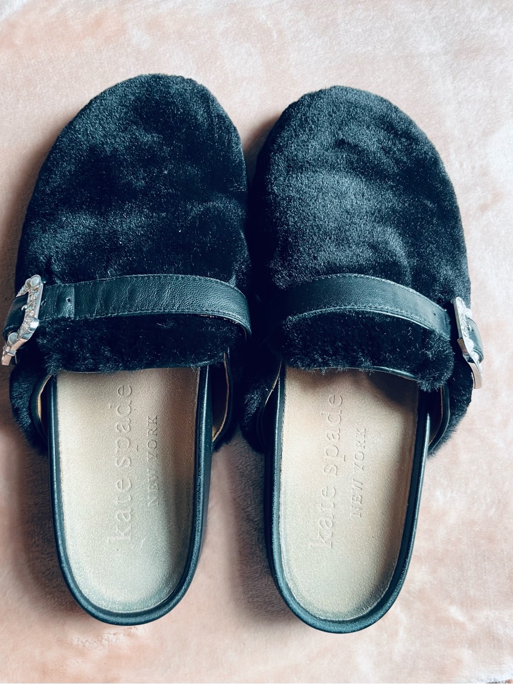 kate spade Black Faux Fur Mule Clogs with Buckle